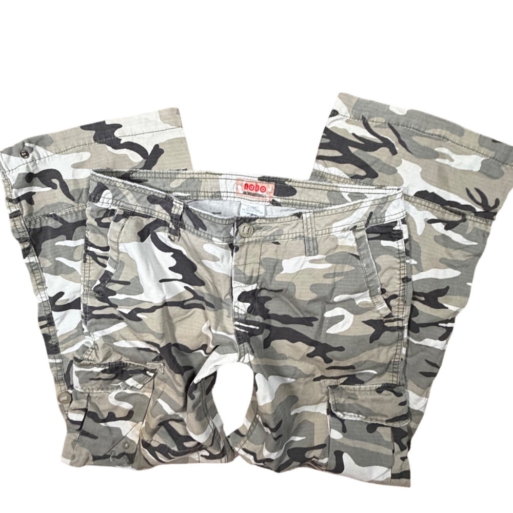 NoBo Y2K Indie Sleaze Grunge Camo Cargo Pants Gray Green Utility  Size 13